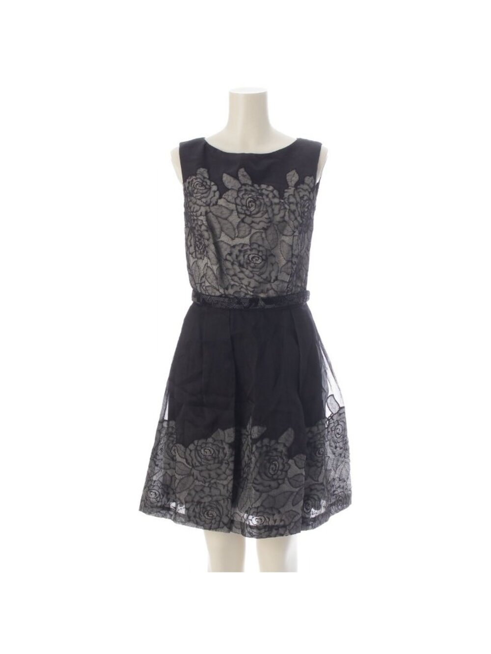 Dior Silk Rose Lace Sleeveless Top Pleats Skirt Set Black Gray White /38 40